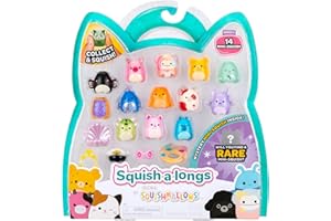 Squish-a-longs Mini-Squish 14-Pack (Wave 4, Style 1) includes Nicolas the Lavender Spotted Bat, Amelia the Cheese Mouse, Diane the Peach Bigfoot