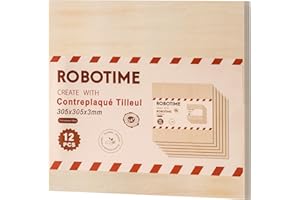 ROBOTIME 12 Pièces Placages en Tilleul Contreplaqué, 305x305x3mm, Planche Bois Brut, Panneau Feuille Découpe Laser, Idéal Pour Peinture, Pyrogravure, Bricolage Fabrication De Maquettes