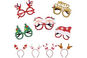 funvce 5pcs Christmas Party Glasses Frames and 4 Christmas Headbands,Santa Snowman,Hats,Tree Glitter Eyeglasses，Fancy Dress Xmas Costume Gifts for Kids and Adults Party Favor Supplier