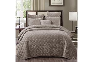TACHE HOME FASHION Tache Velvet Dreams Luxuriöses Tagesdecken-Set aus Samt, Velours, superweich, warm, gemütlich, diamantgetuftet, gepunktet, Hellbraun, Beige, neutrales Tagesdecken-Set für King-Size-Betten