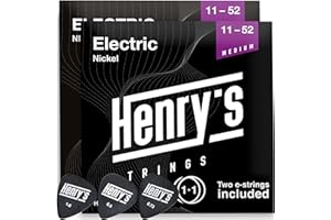 2-Pack Gitarrensaiten E-Gitarre - E-Gitarren-Saiten Mit Vernickelter Außenseite & Edelstahlkern - Extra 2xE1-Saite & 3xPlektren - Medium Saiten für E Gitarre 11-52 - Electric Guitar Strings