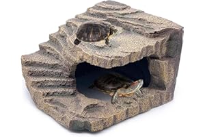 kathson Turtles Basking Platform Tortoise Resting Terrace Climbing Ramp Resin Dock Tank Decorations Reptile Hiding Cave Hideouts for Aquatic Turtles, Frog, Newts and Salamanders (L(9.84"x8.66"x6.5"))