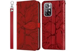 Rostsant Etui na telefon komórkowy do Xiaomi Redmi Note 11 4G / Redmi Note 11S wytłoczone drzewo skóra PU etui portfel etui etui do Xiaomi Redmi Note 11S / Xiaomi Redmi Note 11 4G - czerwone