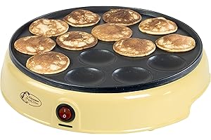 Bestron Poffertjes Maker in Retro Design, Mini Pancake Maker, con revestimiento antiadherente, Sweet Dreams, 800 W, Color: Amarillo