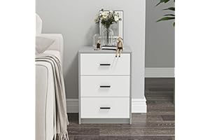 URBNLIVING 3 Drawer Wooden Bedroom Bedside Cabinet (Grey Carcass + White Drawers)