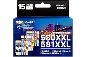 GPC Image CLI-581 PGI-580 XXL Cartouches d'encre Remplacement Compatible pour Canon 581 580 XXL pour TS8150 TS6150 TS8250 TS6151 TR8550 TR7550 TS8151 TS9150 (PGBK/Noir/Cyan/Magenta/Jaune,15-Pack)