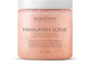 MAJESTIC PURE Himalayan Salt Body Scrub with Lychee Oil, Exfoliating Salt Scrub to Exfoliate & Moisturize Skin, Deep Cleansing - 10 oz