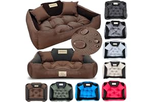 KING DOG Legowisko kojec dla psa kota, Poduszka dla psa, Personalizowane - imię psa, Wodoodporny materiał, nadaje się do prania, Silikonowe wypełnienie (XXL 130 x 105 cm, Brązowy)