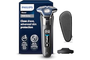 Philips Shaver Series 7000 - Rasoio elettrico da uomo, umido e asciutto, con tecnologia SkinIQ, rifinitore a scomparsa, base di ricarica, custodia da viaggio e spazzola di pulizia