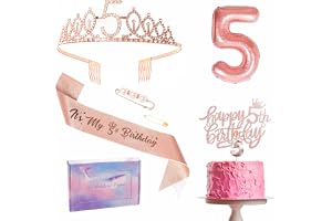 5:e födelsedagen dekorationsset roséguld 5:e födelsedagen skärp och tiara festkrona, tårttopp och ljus, folie 5 nummerballong