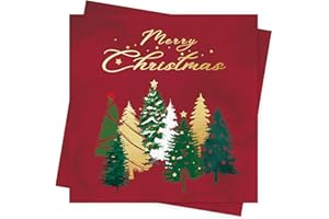 AFYHH 40Stück Rot Servietten Weihnachten Weihnachtsbäume Servietten Tischdeko Weihnachts Weihnachten Deko Weihnachtsservietten Weihnachts Papierservietten Einweg Merry Christmas Napkins 33x33cm