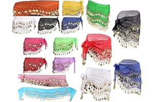 V-VAPE 3 Rows Belly Dance Costume Belt Skirt Hip wrap Outfit Gold Coin Bead Scarf