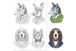 GLOBLELAND Timbri Trasparenti con Animali per la Decorazione di Scrapbooking Fai da Te Lupo Coniglio Pecora Cane Gatto Animale Domestico Timbri Trasparenti in Silicone per Carte Decor di Album