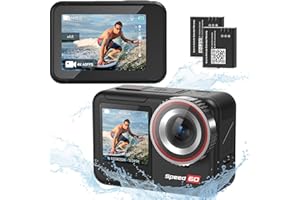 Hiicam Speed 60 Action Cam 4K60FPS 48MP WiFi Unterwasserkamera Bare Wasserdicht 10M mit 2,35" Touchscreen HDR EIS 2.0, 5X Zoom, Fernbedienung, 2x2150mAh Akku, 30 Burst Vlog-Actioncamera