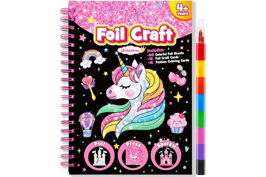 LIKYMO Foil Art for Kids - Foil Craft Book Art and Craft for Kids, DIY Creative Activity Gifts for 4 5 6 7 8 9 Year Old Girls Boys (Unicorn)