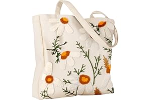 Miss Adola Embroidery Tote Bag for Women - Lady Aesthetic Reusable Canvas Shoulder Bag Cute 3D Spring Summer Cloth Tote for Shopping, Work, Travel, Vacation