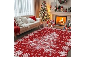 Homcomodar Christmas Area Rug Scalloped Washable Rugs 160x230cm Christmas Rugs Living Room Large Non-Slip Backing Low Pile Carpets for Living Room Bedroom Nursery Dining Room Office Festive Decor