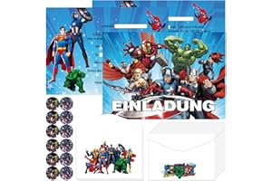 Zoriwn 12 x Superhelden Einladungskarten Kindergeburtstag Junge für Marvel Einladungskarten Geburtstag Deutsche Mit Cartoon-Bilder Partyeinladungen für Kindergeburtstage