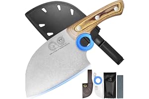 XYJ Authentic Since 1986,Couteau de boucher serbe avec étui,Couteau de cuisine de chef à légumes,Manche en bois avec étui,pour camping extérieur