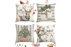 JUTYUM Lot de 4 housse de coussin noel 45 x 45cm, Taie oreiller pour coussin noel, Interieur Christmas Décoration, protege oreiller, coussin canape pour Chambre, Canapé, Chaise, Voiture, Lit, Jardin (Weiß)