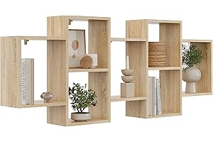 KUBUTKU Scaffale decorativo da parete con 7 ripiani 160 x 65 x 18 cm design scandinavo moderno per soggiorno cucina ufficio camera da letto bagno mensola da appendere libreria (rovere Sonoma)