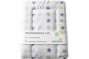 Geuther Wickelauflage abwaschbar 52 x 75 cm | Wickelunterlage Lilly für Wickelregal Clarissa & andere | Erhöhter Rand & Kopfschutz für hohe Sicherheit | Wickeltischauflage | Design Stern