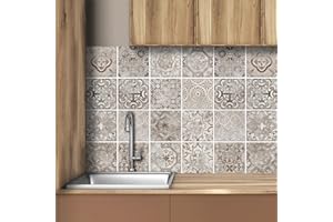 AREDE 32 Pz Adesivi per Piastrelle Bagno e Cucina 15 x 15 cm Autoadesivo Decorazione Adesivo murale in PVC Impermeabile Adesivi Parete mattonelle mosaico stile / T1015
