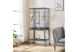 Panana 136cm Large Bird Cage Parrot Cages Wide Flight Metal Animal Cage for Cockatiel Lovebird Budgie Parakeet Durable Frame With Perch Stand and Wheels (Black)