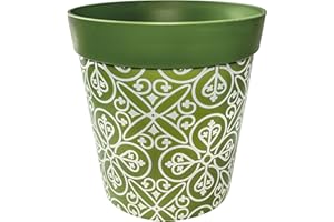 Hum Flowerpots, 25cm, Various Patterns Colours and Sizes, Indoor/Outdoor Plastic Plant Pot, Green Maroc
