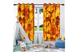 SDOTPMT 117 x 138 cm Golden Yellow Maple Leaves Window Curtain Falling Leaves Fall Window Curtains Rustic Natural Landscape Window Treatment for Bedroom Decor Curtains, 2 Panels