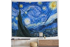 IcosaMro Arazzo da appendere alla parete, motivo: notte stellata, arazzo da parete Van Gogh, 152 x 200 cm, orli doppi piegati, tovaglia per coperta a stella, per camera da letto, dormitorio,