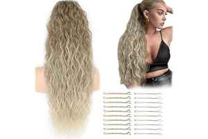 BMHNQ Coleta Postiza Pelo Natural 66cm Coleta Postiza, Coletas de Pelo Natural con Cordón, Largo Ondulado Rizado Sintética Postizos de Pelo Natural para Mujeres (Rubio)
