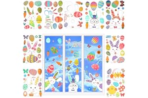 LAMEK Easter Window Stickers 9 Sheets 123pcs Easter Bunny Window Stickers Easter Window Clings Bunny Egg for Room Home Ornaments Festival Party Easter Decoration