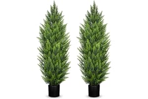 Hollyone 2PCS Artificial Cypress Trees, 4FT Fake Topiary Trees with Detachable Trunks, Decorative Faux Topiaries for Indoor&Outdoor Home Decor Garden Balcony Patio Entryway (120CM)