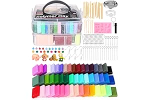 Cexovo Arcilla Artesanal Polimérica,Kit de Arcilla de 50 Colores Modelado para Horno, Kit Creativo de Arcilla Polimérica DIY Moldeado Suave con Herramientas y Accesorios Mejor Regalo para Niños