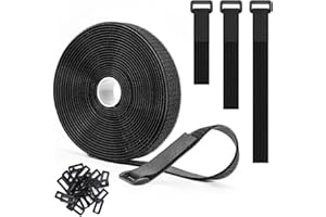 Trilancer Fascette Fermacavi Riutilizzabili 5m x 2.5cm con 25 Fibbie, Nero Cinghie e Nastro Adesivo a Strappo per Organizzare Cavi, Zaino, Tubi Flessibili, Nero