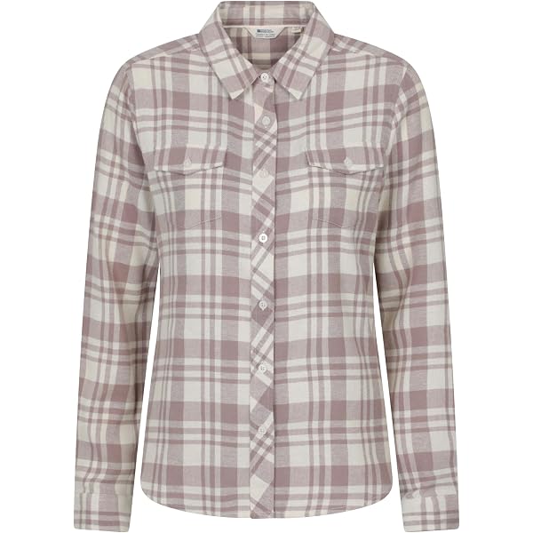 Essentials Women's Flannel Pajama Set - Long Sleeve Button Front Shirt & Pant, Beige/Dusty Blue Plaid - View #10