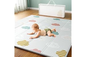 Lertantri Spielmatte Baby Faltbar, 150x180cm Krabbeldecke für Baby, Anti-Rutsch mit Kantenverstärkung, Wasserdicht, Zusammenklappbar mit Tragetasche, Teppich für Babys, Cloud