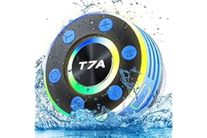 RULEFISS Bluetooth Shower Speaker, IPX7 Waterproof Portable Bluetooth Speaker with Suction Cup, Wireless Speaker 360°Surround Sound, LED Light Show, Built-in Mic, Outdoor Speaker for Party, Travel, Beach, Blue