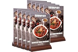 Srvnpioy 10 Stück A5 Aufsteller Holz, Tischaufsteller Aus Acryl Und Holz, Plexiglas Werbeaufsteller Tischständer Für Restaurant, Büro, Schule, Laden, Hotel