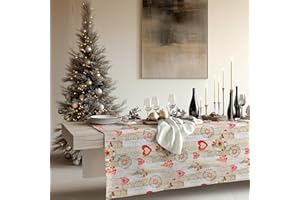 KP HOME Nappe PVC Toile Cirée Rectangulaire 140x250 Noël Étoiles Beige Effet Bois Nappe Rectangulaire Toile Ciree Facile à Nettoyer Toile Cirée Flocons de Neige Dorés Nappe Plastique PVC Imperméable