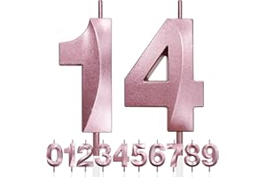 MAKOTO NOBU 14th Birthday Candle, 3D Design Rose Gold Glitter Number Candles, Cake Topper Decorations, Cake Candle for Birthday Party, Wedding Anniversary, Baby Shower, Party Decoration (Pink Gold)