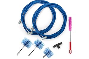 BARETTO Kit Pulizia Stufa a Pellet, Prolunga di 6 Metri per Pulizia dei Tubi Canna Fumaria con Curvatura a 90°, Scovolino, Manico, 2 Scovoli Flex in Nylon da 80 mm e 100 mm, 1 Standard da 120 mm (6 M)