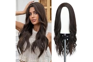 Esmee lungo ondulato nero marrone parrucche per le donne ad alta temperatura fibra sintetica capelli parrucche 24 pollici