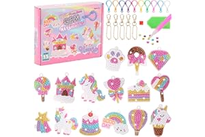 KEEHOM 15 PCS Diamant Painting Set Enfants, DIY 5D Diamond Painting Porte clés Avec Assez de Diamants, Plaques Acryliques et Autres Accessoires, Cadeau Fille pour 6 7 8 9 10 11 12 ans, Licorne