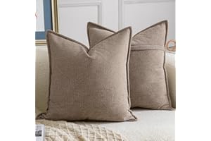Madizz Juego de 2 Suave Chenilla Decorativo Funda de cojíns con Borde Neutras Fundas de Almohada Boho para Sofá Dormitorio Salón Marrón Cuadrado 50 x 50 cm