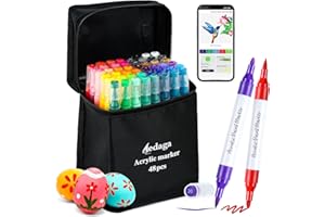 AEDAGA 48 Colours Numbered Acrylic Paint Pens with Free App, Dual Tip Acrylic Paint Markers with Brush Tip and Fine Tip for Adults, Kids, Eggs, Wood, Rock, Canvas, Plastic, Stone, Glass, Ceramic