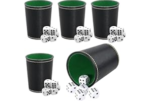 HENGBIRD 5 Pack Leather Dice Cup Set with 25 Dices,Deluxe Leather Dice Shaker for Yahtzee Poker Dice, Perudo Playing Games-Premium Game Set for Family Fun, Parties & Game Nights