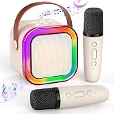 TAEMVV &Ccedil;ocuklar Yetişkinler i&ccedil;in Mini Karaoke Makinesi, 2 Kablosuz Mikrofon ve LED Renkli Işıklarla Taşınabilir Bluetooth Kar