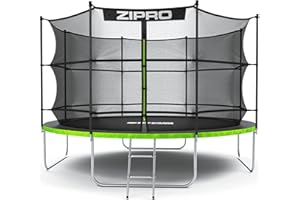 ‎ZIPRO ZIPRO IN Jump Pro Trampolin Outdoor, Ø 183/252/312/374/435/496 cm, rundes Gartentrampolin mit Sicherheitsnetz, Bodentrampolin 50-150 kg, Gartenspielzeug für Kinder, UV-beständig, mit Reißverschluss